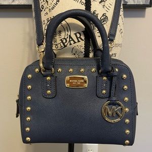 Michael Kors Navy Blue Cross Body Purse with Gold Detailing